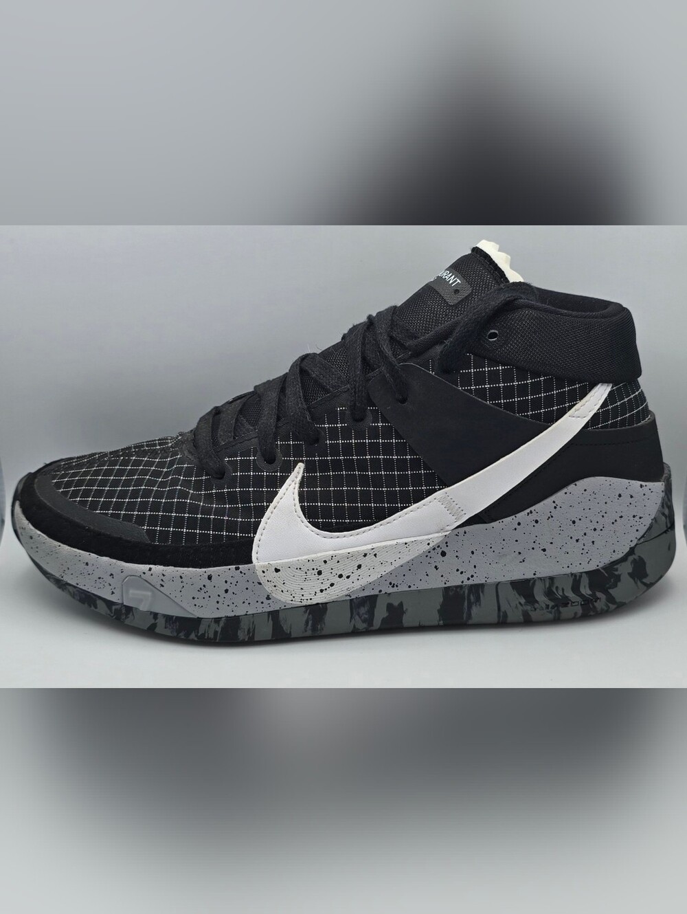 Nike Kevin Durant KD 13 Oreo Men’s Black & White Grid-Pattern Mid-Top Sneakers